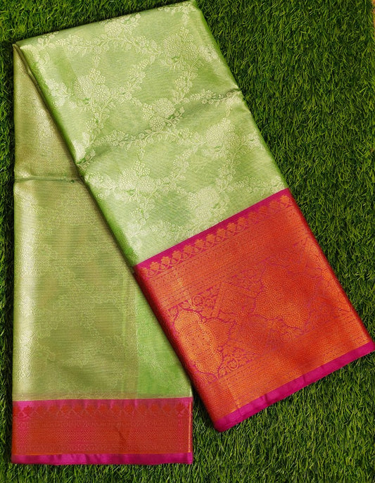 Light Green Banaras Kora Muslin Saree