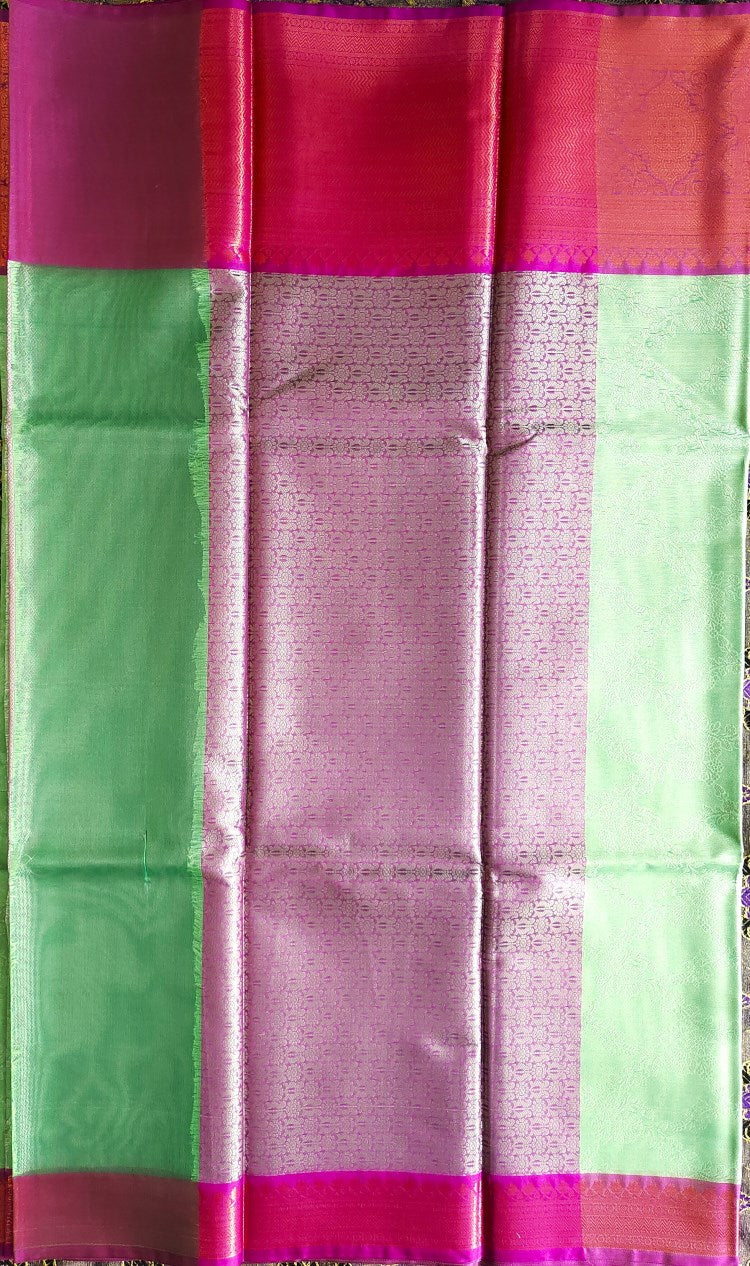 Light Green Banaras Kora Muslin Saree