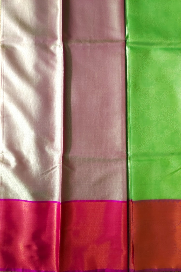 Light Green Banaras Kora Muslin Saree