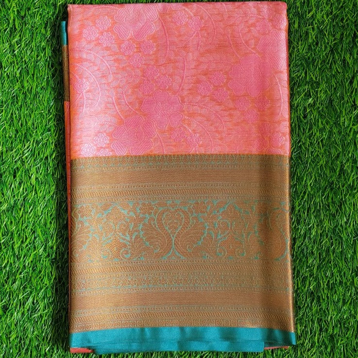 Pink Banaras Kora Muslin Saree