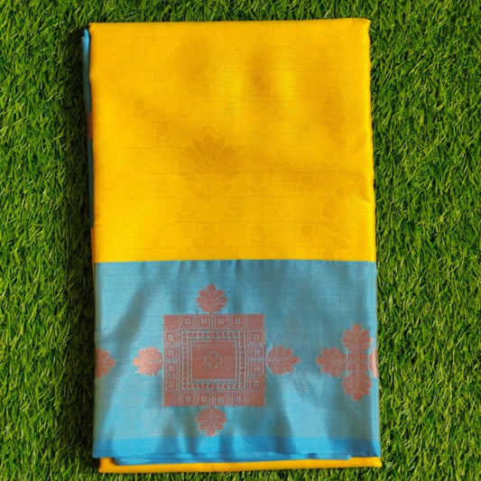 Yellow Banaras Kora Muslin Saree