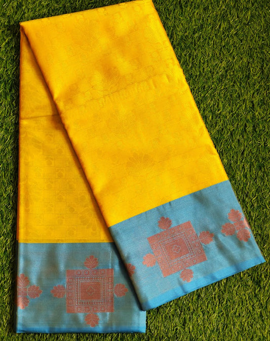 Yellow Banaras Kora Muslin Saree