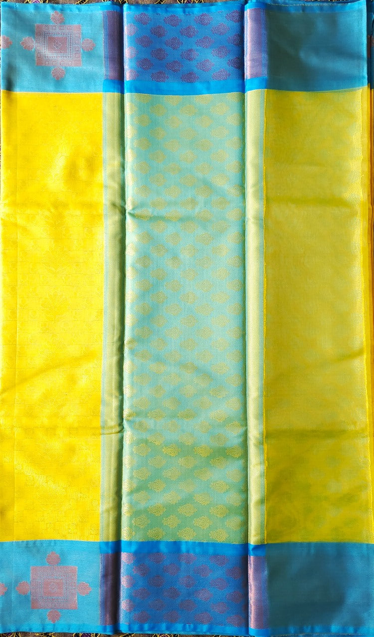 Yellow Banaras Kora Muslin Saree