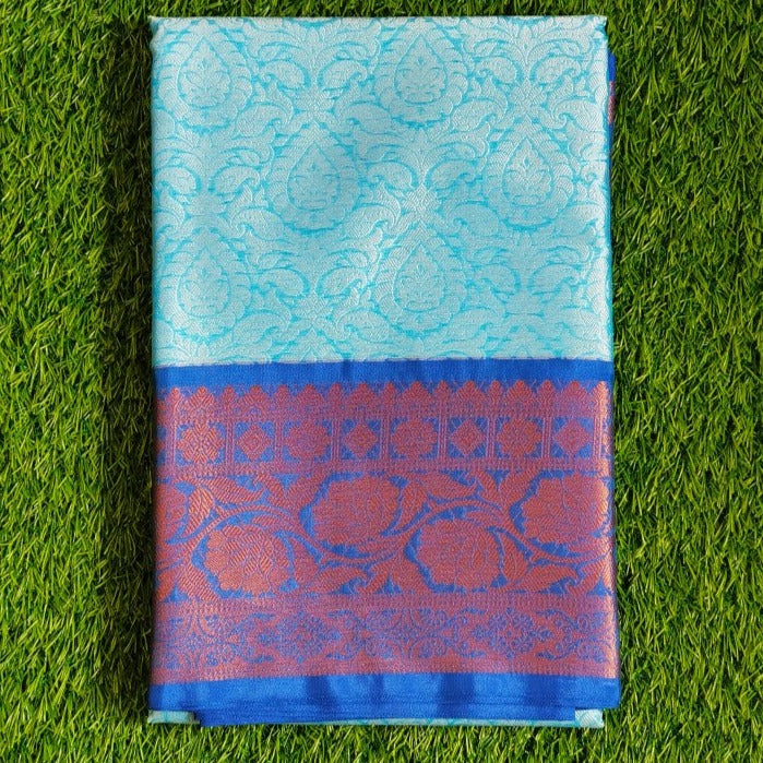 Blue Banaras Kora Muslin Saree