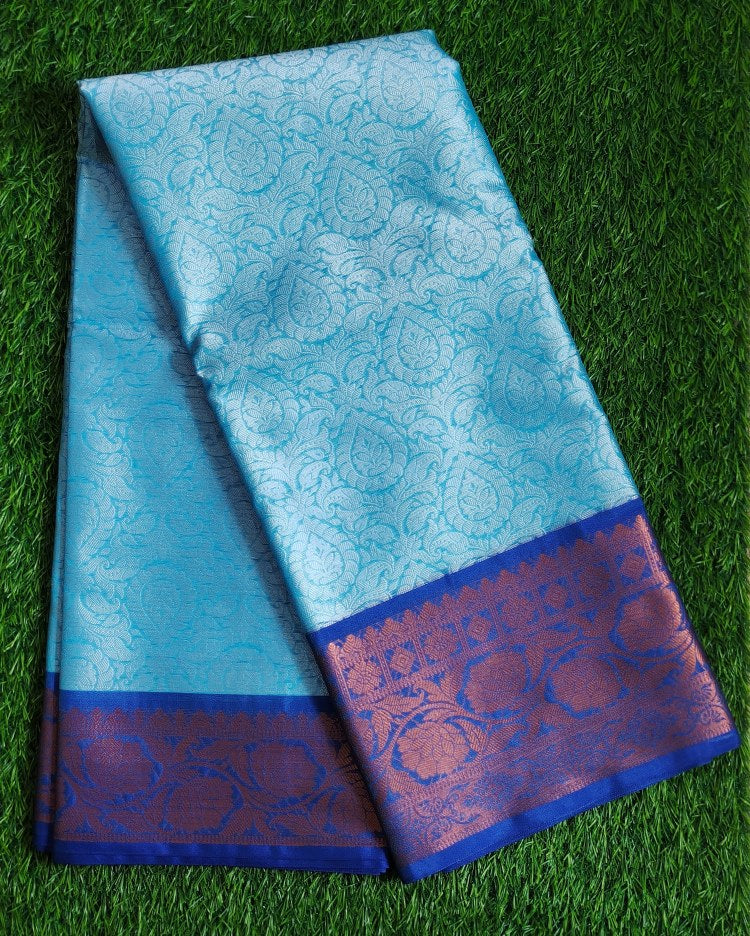 Blue Banaras Kora Muslin Saree