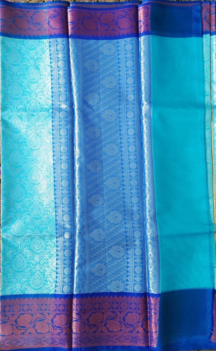 Blue Banaras Kora Muslin Saree