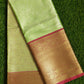 Green Contrast Banaras Kora Muslin Saree