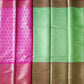 Green Contrast Banaras Kora Muslin Saree