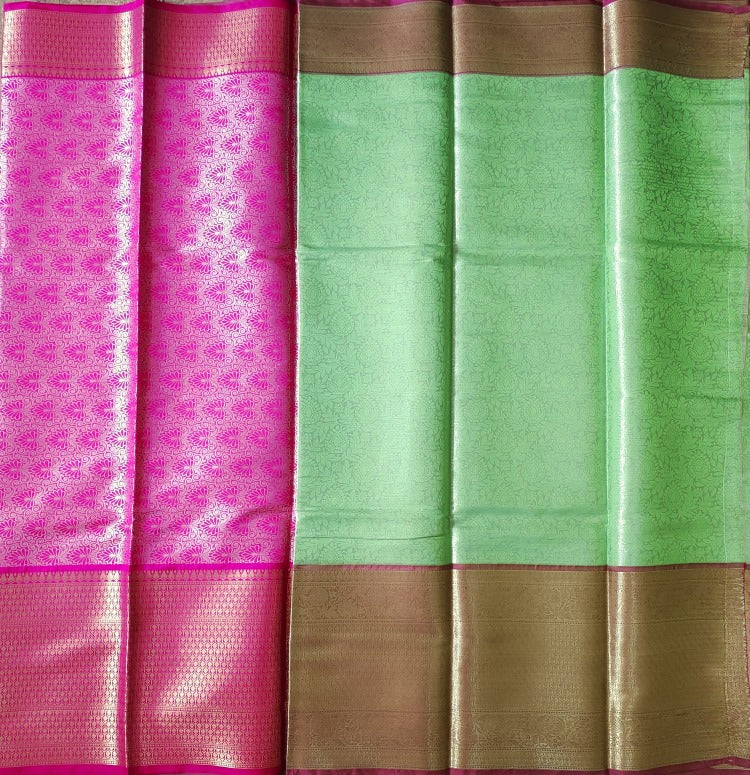 Green Contrast Banaras Kora Muslin Saree