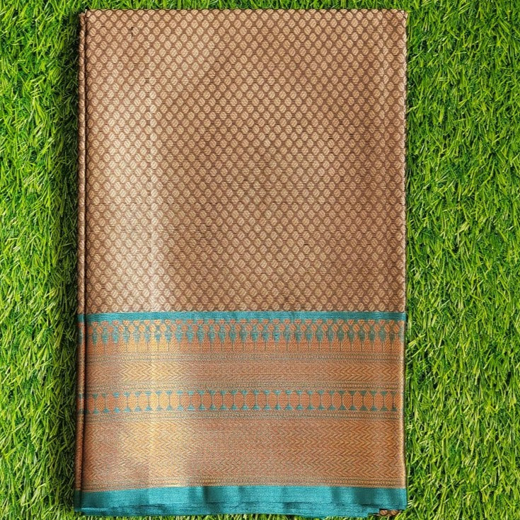 Brown Banaras Kora Muslin Saree