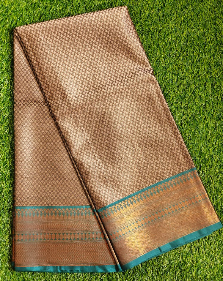 Brown Banaras Kora Muslin Saree