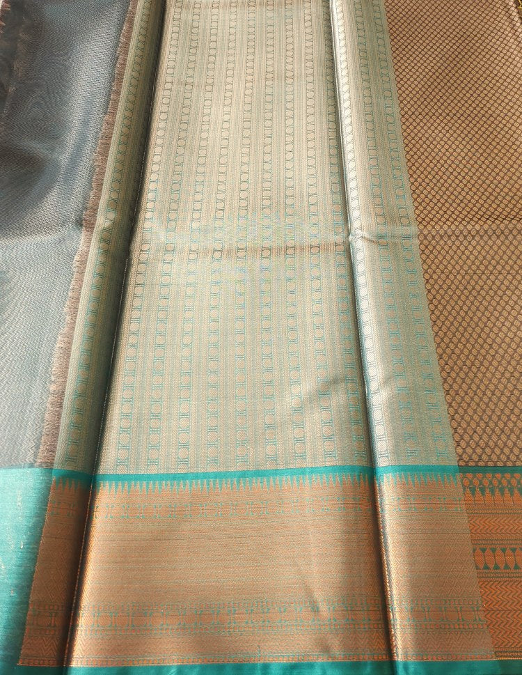 Brown Banaras Kora Muslin Saree