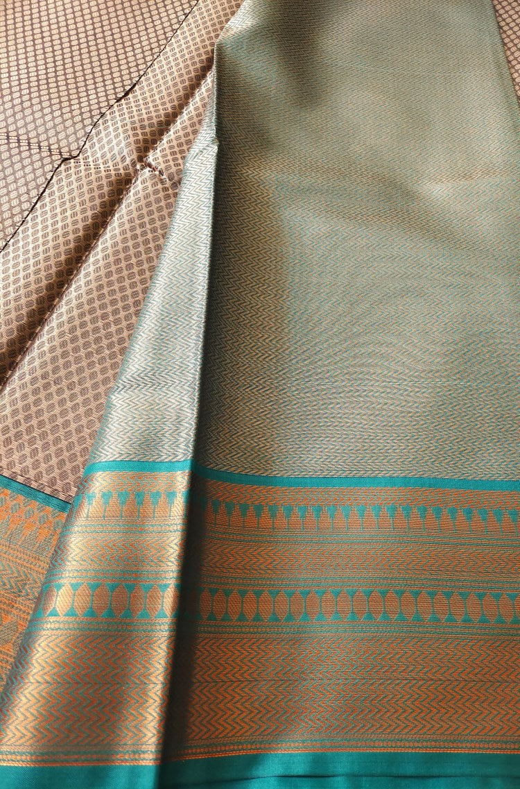 Brown Banaras Kora Muslin Saree