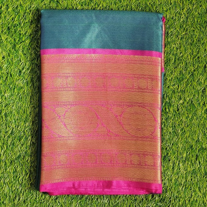 Teal Banaras Kora Muslin Saree