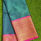 Teal Banaras Kora Muslin Saree