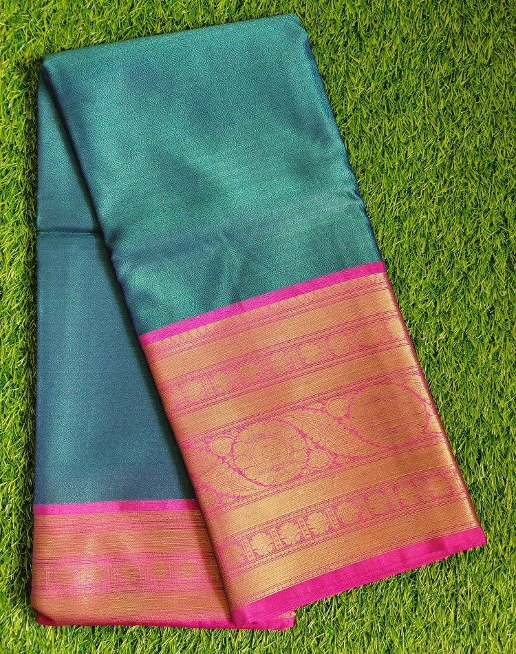 Teal Banaras Kora Muslin Saree