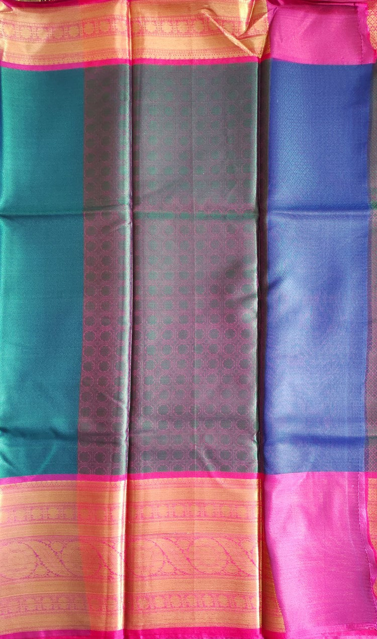 Teal Banaras Kora Muslin Saree