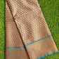 Brown and Teal Banaras Kora Muslin Saree