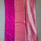 Purple fabric with a striped pattern on a gray surface